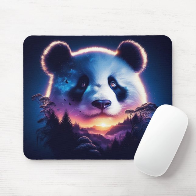 Mousepad Panda Face com Floresta Surreal e Sunset (Com mouse)