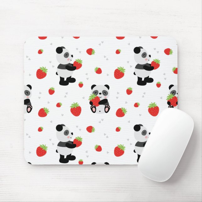 Mousepad Panda fofo com morango (Com mouse)