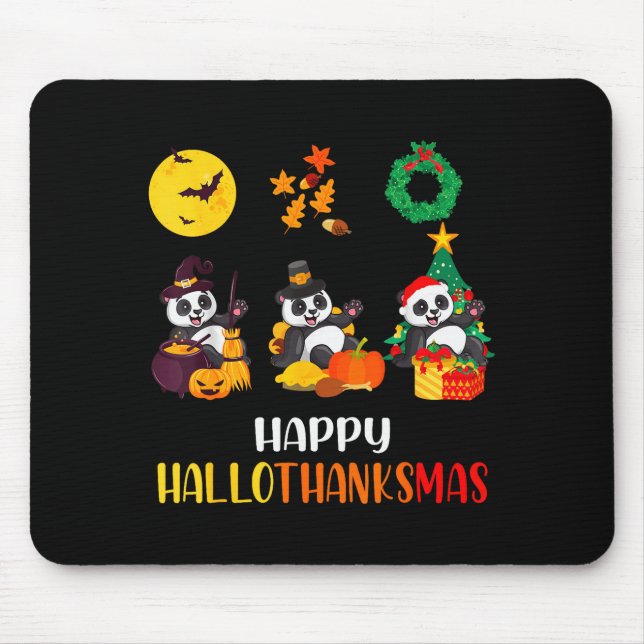 Mousepad Panda Halloween Christmas Happy Hallothanksmas Pan (Frente)