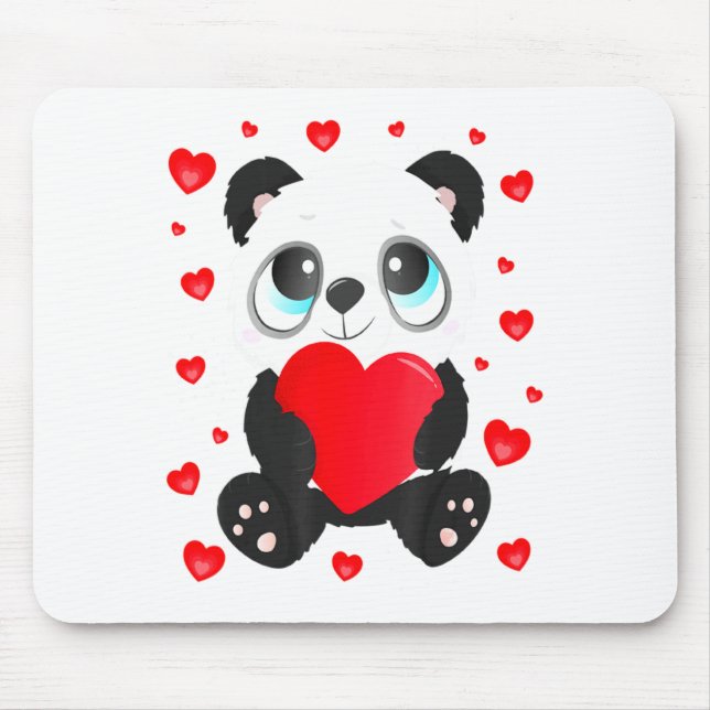 Mousepad Panda Heart Valentines Day Girls Kids Women Bear L (Frente)