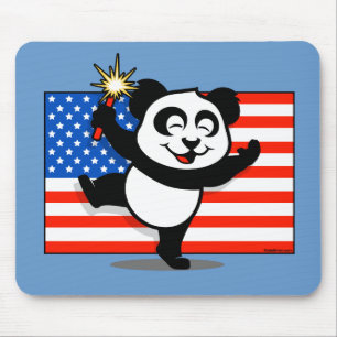 Mousepad Panda patriótica com bandeira americana