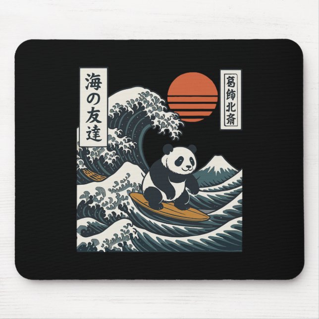 Mousepad Panda Surfando Onda Japonesa Grande Onda _2 (Frente)