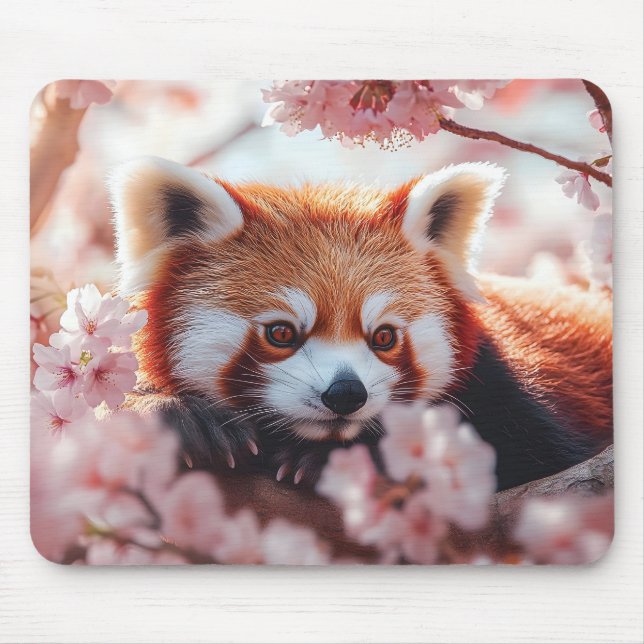 Mousepad Panda Vermelha Entre Blossomas De Cereja (Frente)