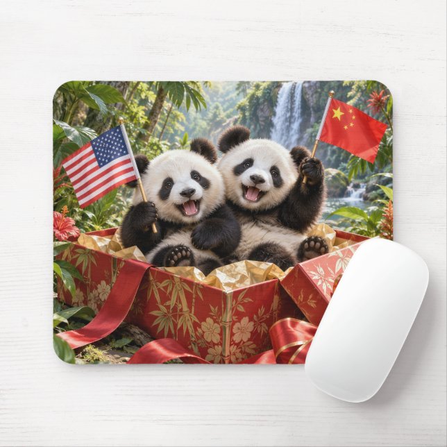 Mousepad Pandas em Caixa de Presente (Com mouse)