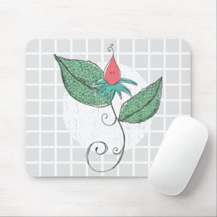 Mousepad Pano de Mouse de Grade de Ilustração Floral e Folh