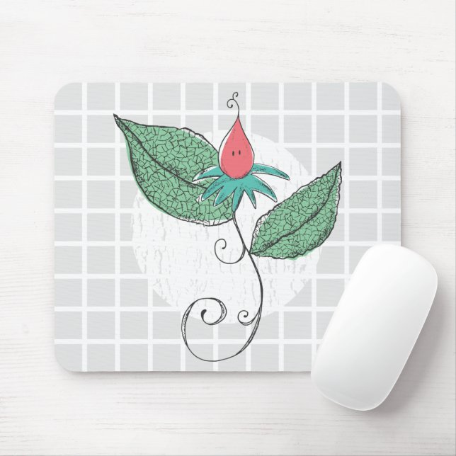 Mousepad Pano de Mouse de Grade de Ilustração Floral e Folh (Com mouse)