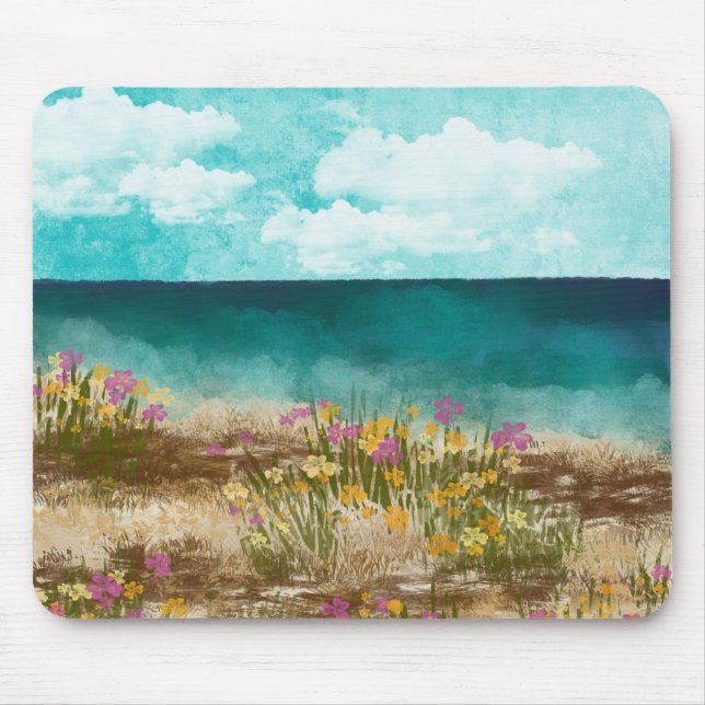 Mousepad Pano de Mouse Paisagem Aquarela Beira-Mar (Frente)