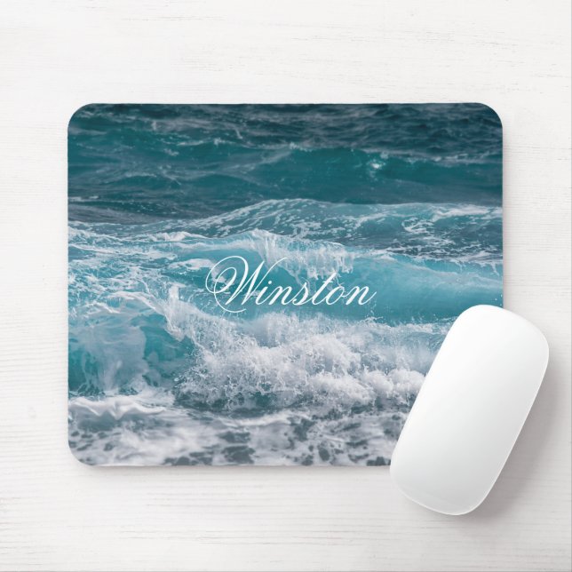 Mousepad Pano de Mouse Personalizado Padrão de Onda do Mar  (Com mouse)