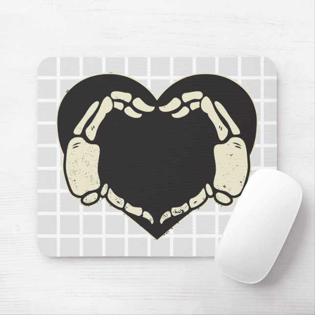 Mousepad Pano de Rato Coração com Mãos de Esqueleto em Grad (Com mouse)