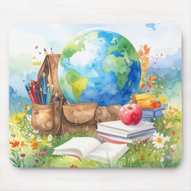 Mousepad Pano de Rato de Aquarela de Volta às Aulas (Frente)