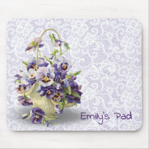 Mousepad Pansy Basket On Lace 