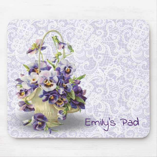 Mousepad Pansy Basket On Lace  (Frente)