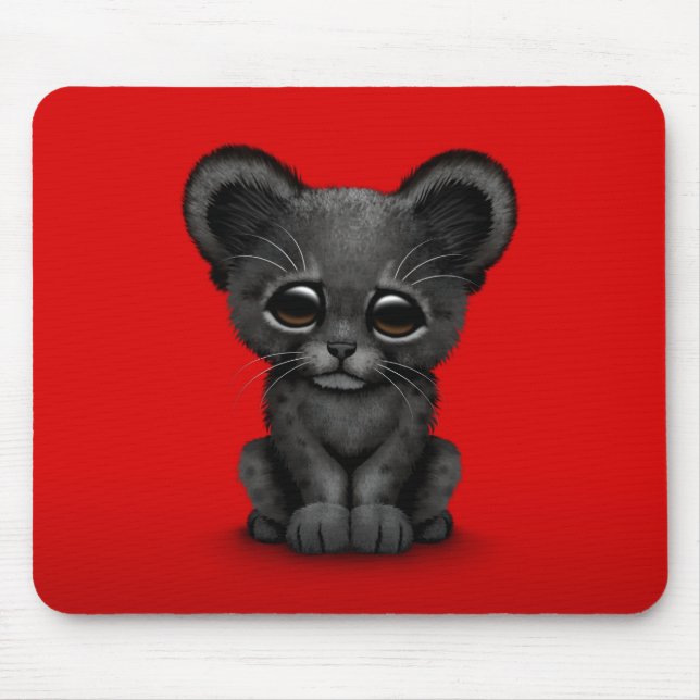 Mousepad Pantera preta Cub do bebê bonito no vermelho (Frente)