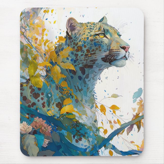 Mousepad Panther Portrait Animal Painting Willife Forest (Frente)