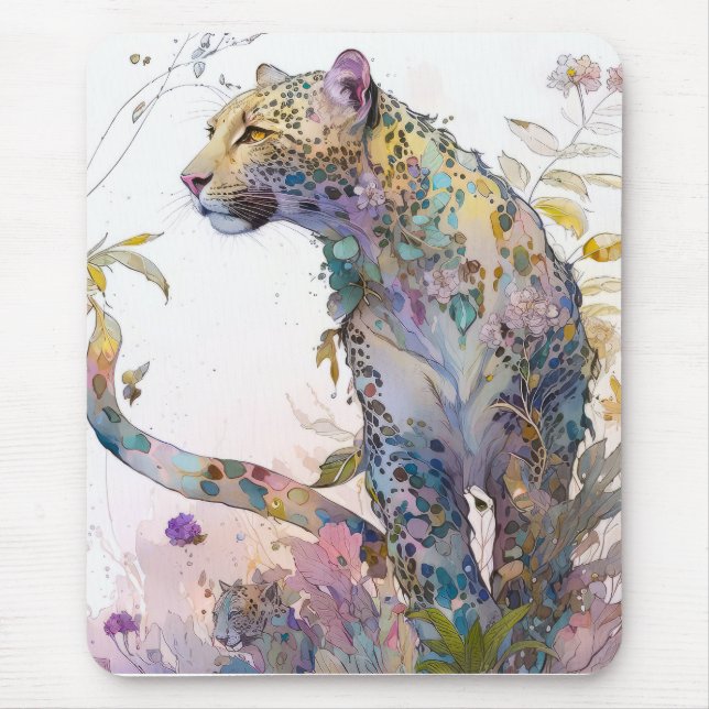 Mousepad Panther Portrait Animal Painting Willife Forest (Frente)