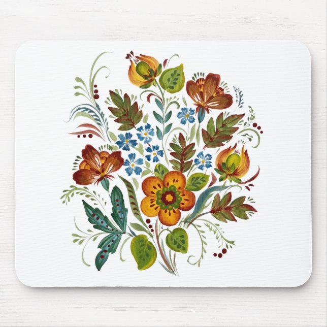 Mousepad Pão de rato com flores de estilo ucraniano (Frente)