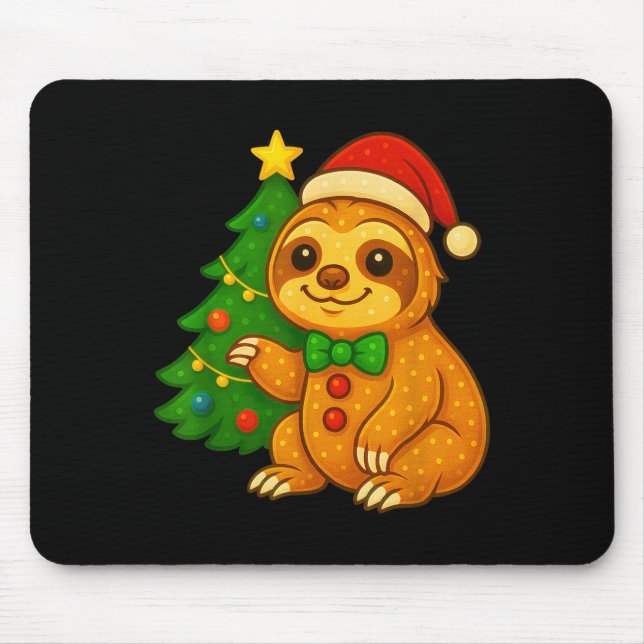Mousepad Pão Gingerpão Sloth Santa Hat Árvore de Natal (Frente)