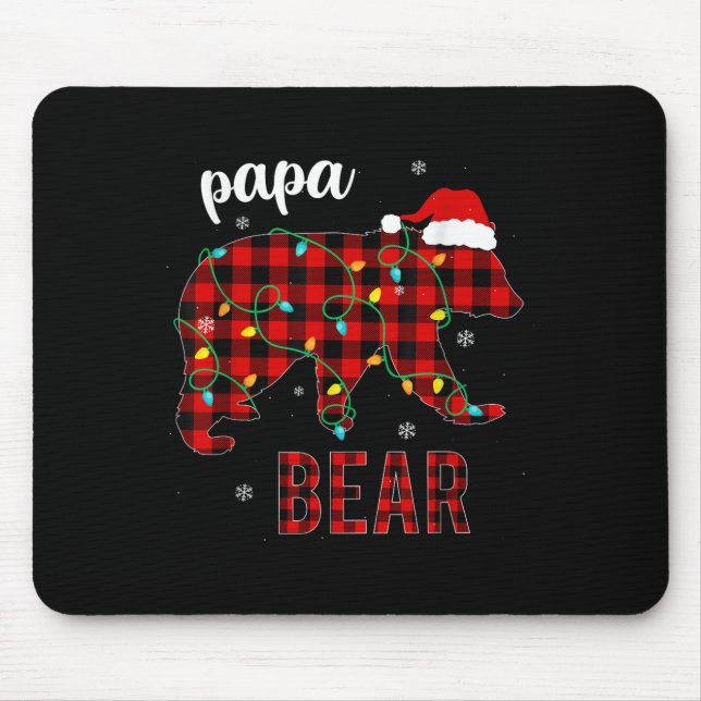 Mousepad Papa Bear Funny Men Red Plaid Christmas Pajama Fam (Frente)
