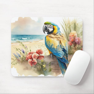 Mousepad Papagaio com Flores Tropicais