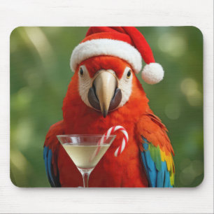 Mousepad Papagaio de Natal segurando um coquetel