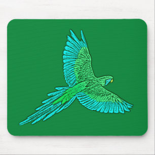Mousepad Papagaio em vôo, verde de jade e turquesa
