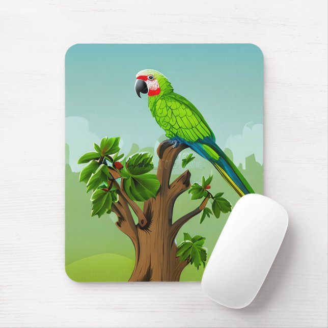 Mousepad Papagaio Verde Gerado por AI-Cute (Com mouse)