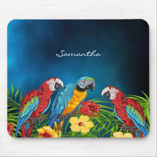 Mousepad Papagaios-azuis folhas nome do verão