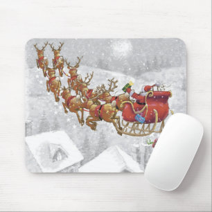 Mousepad Papai Noel andando de trenó com caixa de presentes