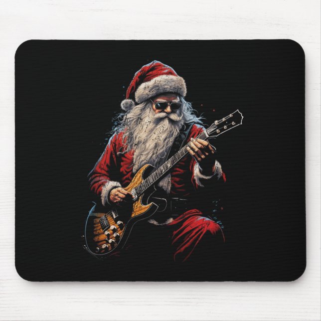 Mousepad Papai Noel de Guitarra de Rock Tocando Guitarra -  (Frente)