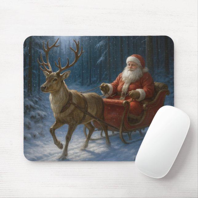 Mousepad Papai Noel Dirigindo um Trenó (Com mouse)