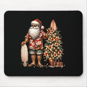 Mousepad Papai Noel do Natal Tropical Surfando Praia Hibisc