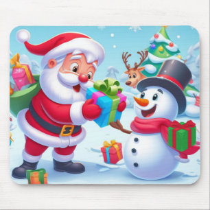 Mousepad Papai Noel e boneco de neve fofos
