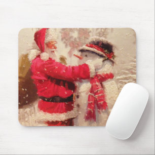 Mousepad Papai Noel e boneco de neve na neve