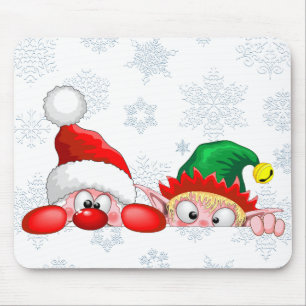 Mousepad Papai Noel e Elfo Cartoon de Natal fofo e engraçad