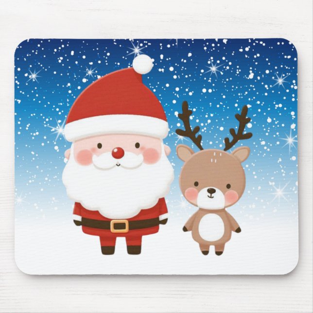 Mousepad Papai Noel e Rena de Natal Fofos (Frente)