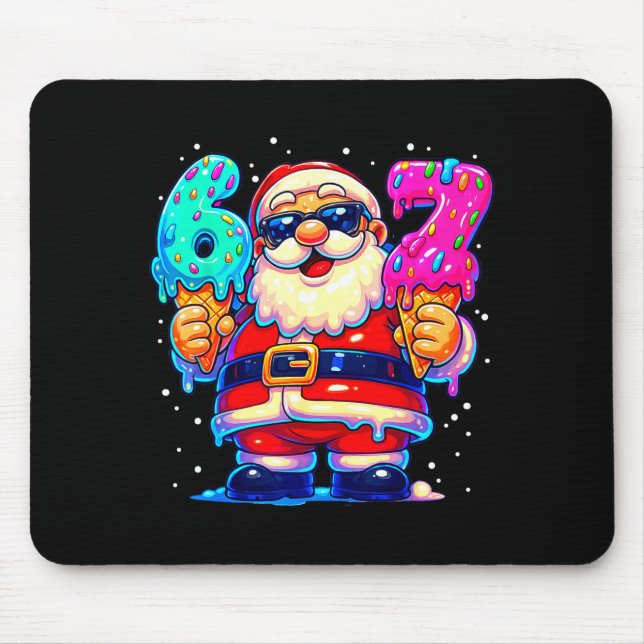 Mousepad Papai Noel Engraçado Diz Seis Sete 67 Meme Natal X (Frente)