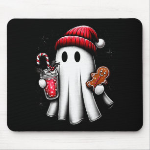 Mousepad Papai Noel Fantasma Fofo Bebendo Café Café Gelado