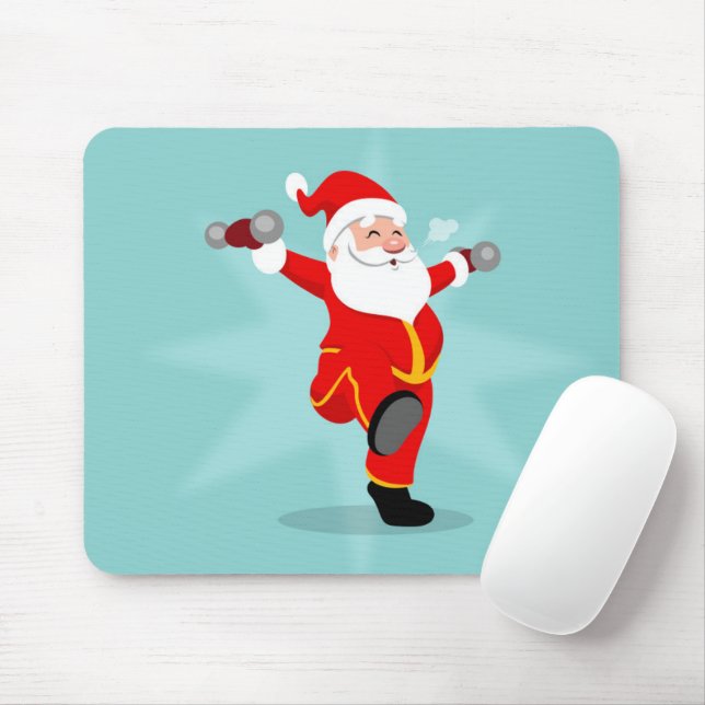 Mousepad Papai Noel fazendo exercícios de malhação (Com mouse)