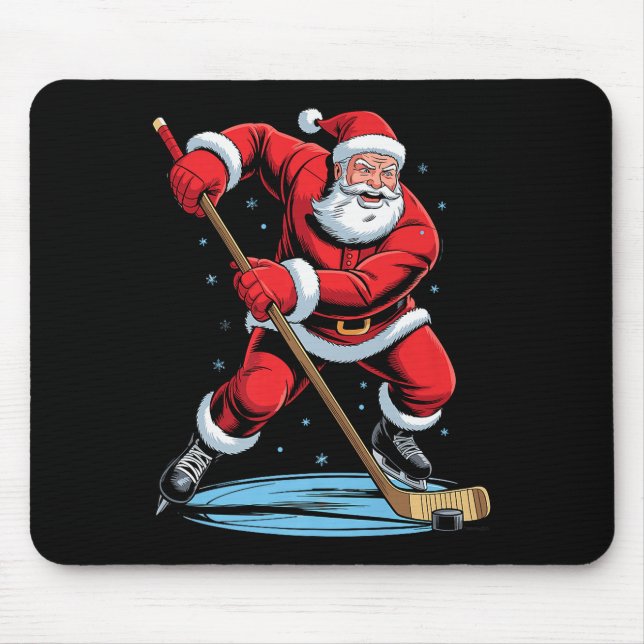 Mousepad Papai Noel Jogando Hóquei Festa Divertida de Natal (Frente)