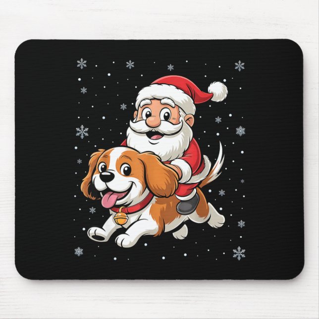Mousepad Papai Noel montado em Cavalier King Charles Spanie (Frente)