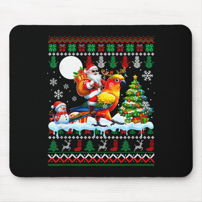 Mousepad Papai Noel Montando Rena Sun Conure Suéter Árvore  (Frente)