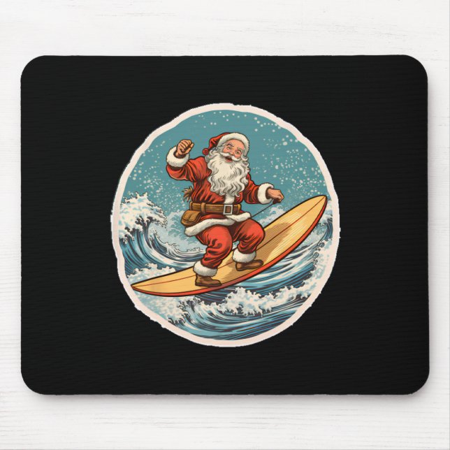 Mousepad Papai Noel Surfando Em Prancha De Surfe Natal Em J (Frente)