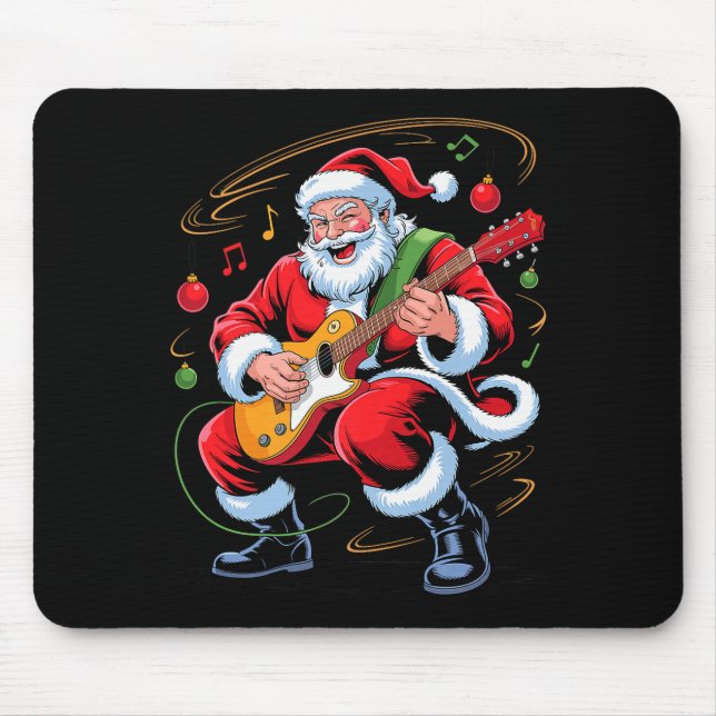 Mousepad Papai Noel Tocando Violão Diversão Feriado Natal  (Frente)