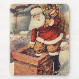 Mousepad Papai Noel Vitoriano de Natal Antigo na Chaminé