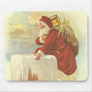 Mousepad Papai Noel Vitoriano de Natal Antigo na Chaminé