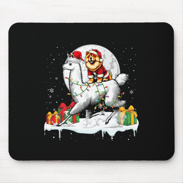 Mousepad Papais noeis Chow Chow Riding Llama Christmas Owne (Frente)