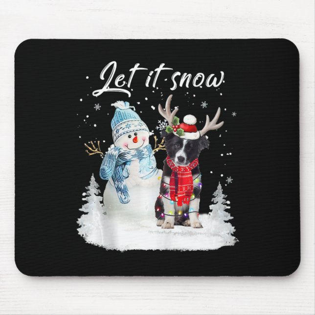Mousepad Papais noeis de Borda Collie Cão de Natal Snowman  (Frente)
