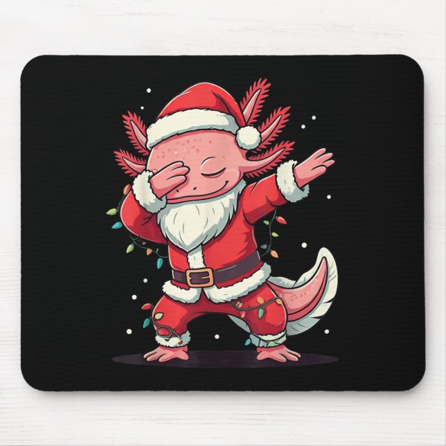 Mousepad Papais noeis de Natal Dabbing Axolotl Xmas Light (Frente)