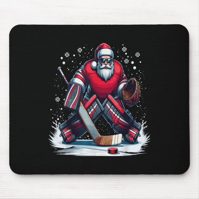 Mousepad Papais noeis de Natal Hockey Goalie Ugly Christmas (Frente)