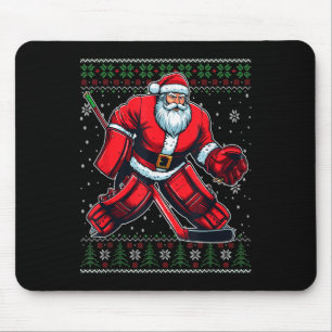 Mousepad Papais noeis de Natal Hockey Goalie Ugly Christmas